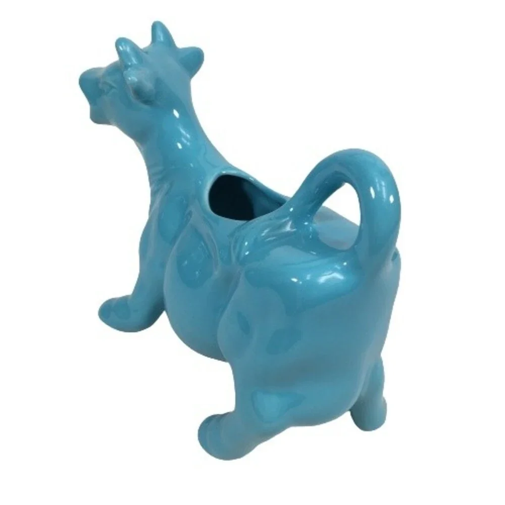 Porcelain Blue Cow Creamer Pitcher Farmhouse Country Cottage Vtg Made in France